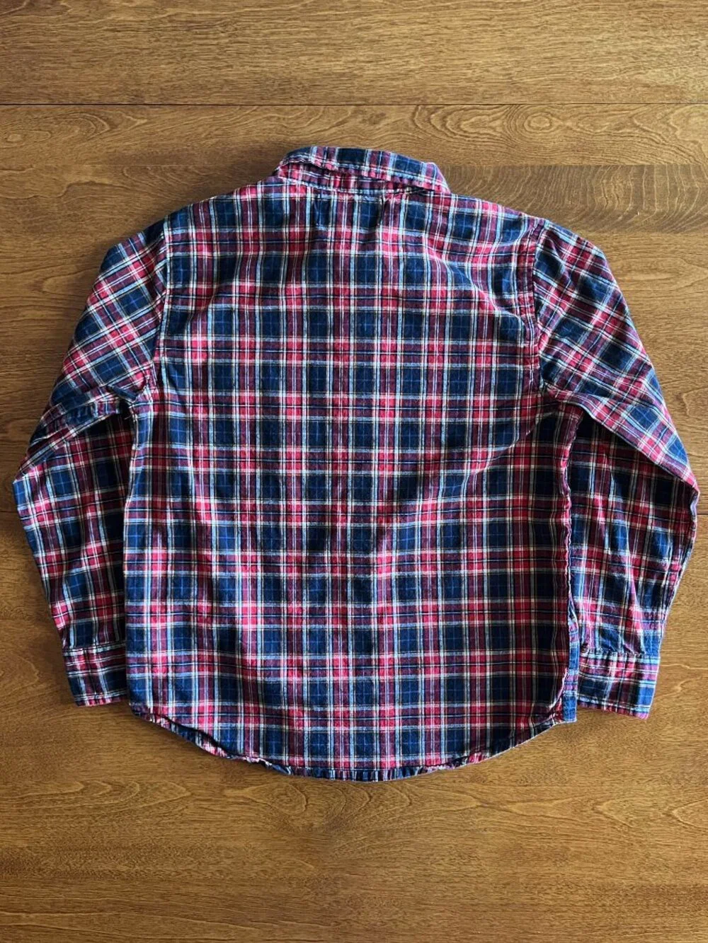 Old Navy red and navy blue plaid button-down shirt S 6-7